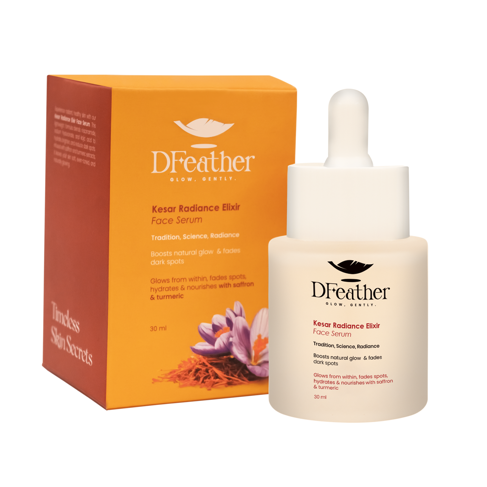 Dfeather Kesar Radiance Elixir Face Serum 30ml – Saffron & Turmeric Gl