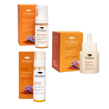 D Feather Kumkumadi Cleanser + Kesar Face Mist + Kesar Radiance Serum Combo – Complete Skincare Kit for Glow, Hydration & Brightening