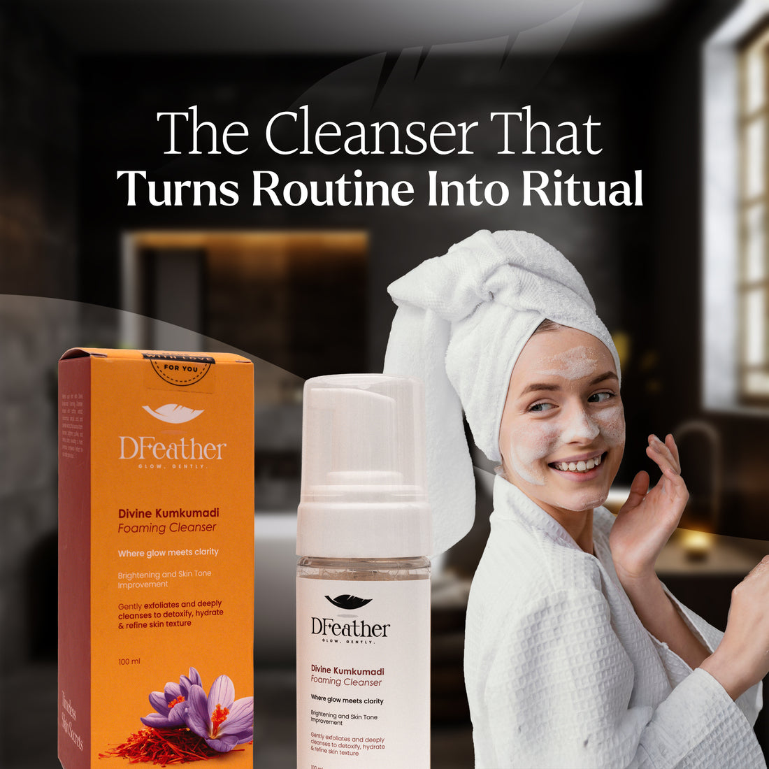 D Feather Divine Kumkumadi Foaming Cleanser 100ml – Brightening Face Wash for Glowing Skin