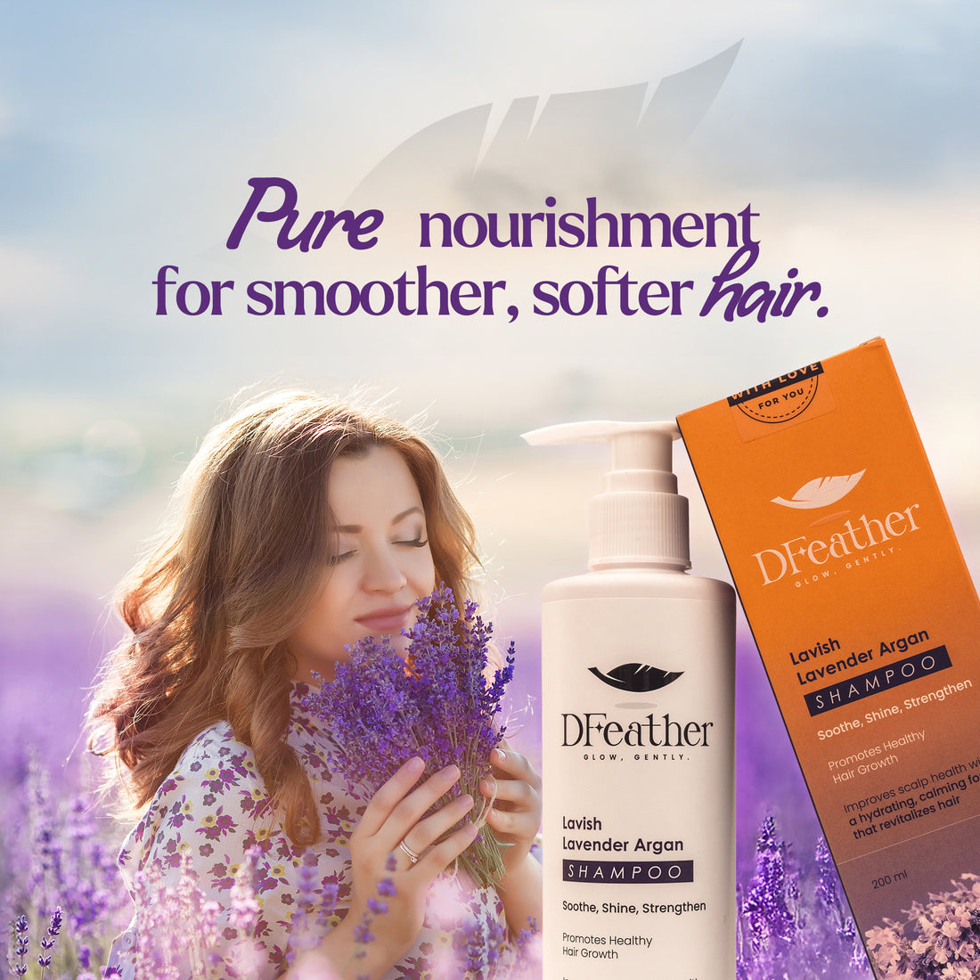 D Feather Lavish Lavender Argan Shampoo 200ml – Nourishing Hair Shampoo for Hair Growth, Smoothness & Shine