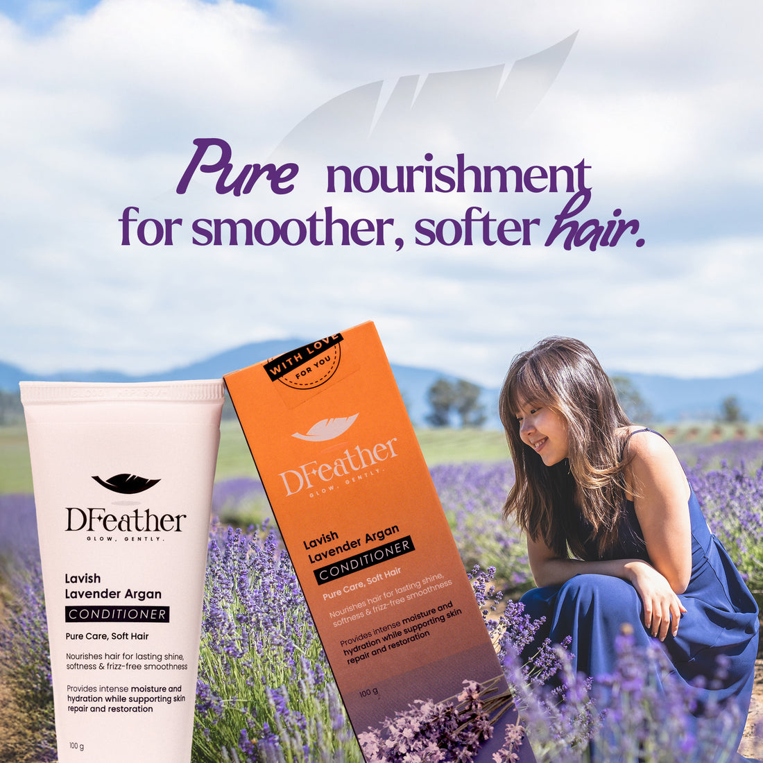 D Feather Lavish Lavender Argan Conditioner 100g – Deep Nourishing Hair Conditioner for Smooth, Frizz-Free & Soft Hair