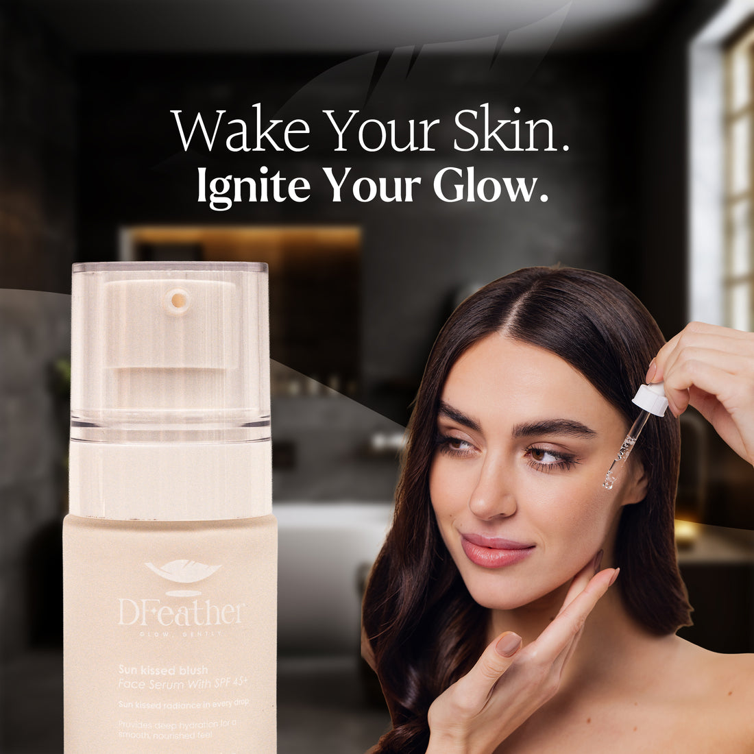 Dfeather Sun Kissed Blush Face Serum SPF 45+ 30ml – Hydrating Glow Serum with Sun Protection