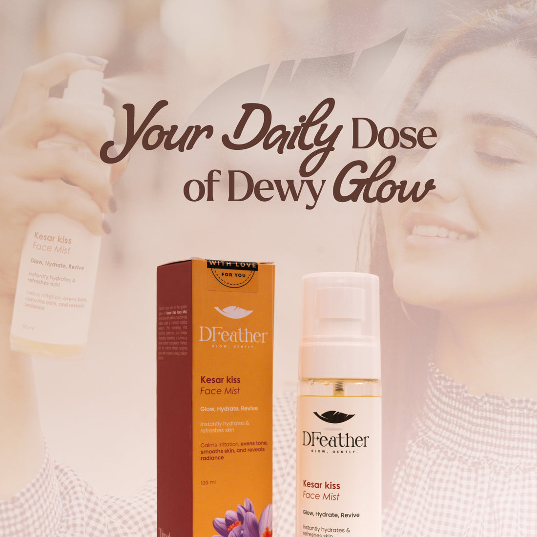 Dfeather Kesar Kiss Face Mist 100ml | Natural Toner for Radiance & Even Skin Tone